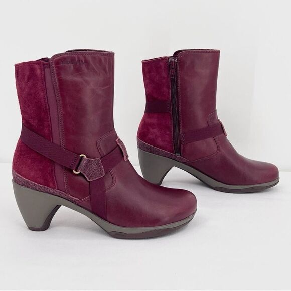 Merrell Evera Fade Wine Burgundy Suede Leather Zip Block Heel Ankle Booties 7.5 - Picture 1 of 12